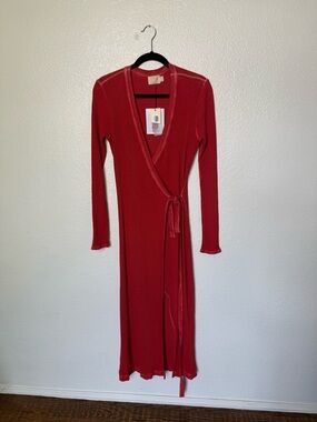 Nation Red Wrap Maxi Dress with Tie Waist NWT